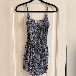 Papaya Navy and White Paisley Button-Front romper Dress